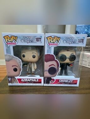 Funko Pop! Good Omens Aziraphale & Crowley Set - White, Black, Red Accents